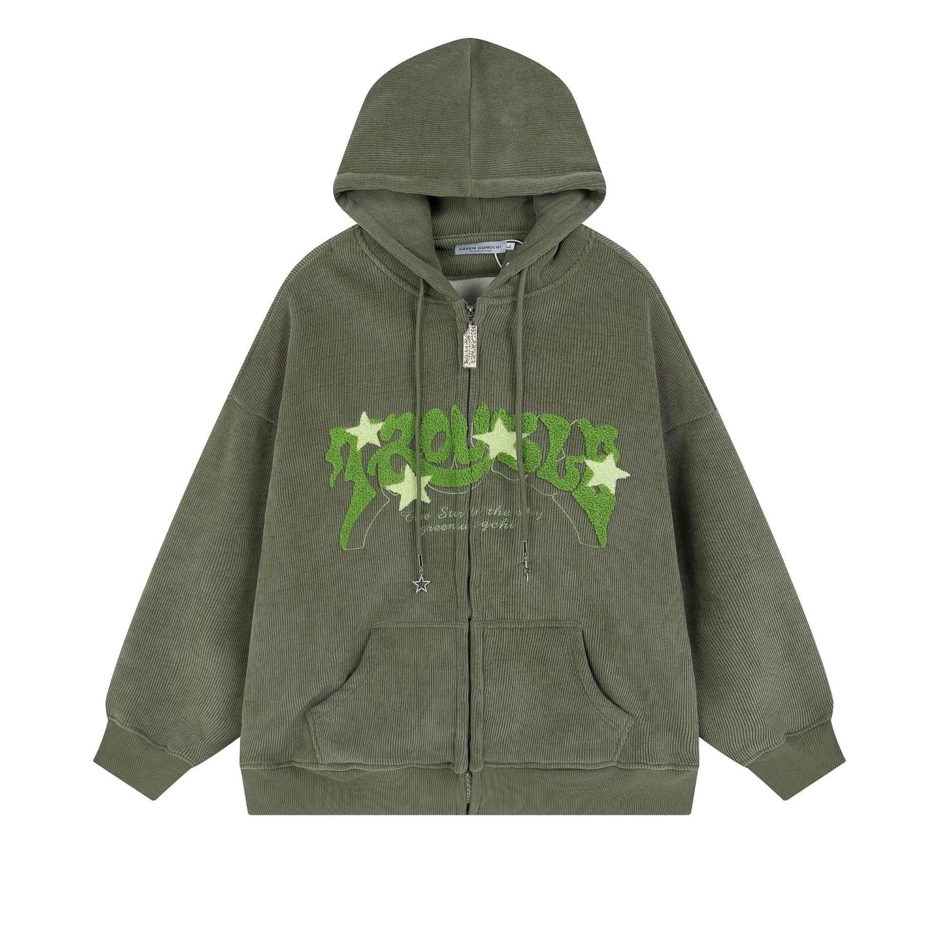 Olive-green-star-corduroy-cardigan-jacket-plus-fleece-sweater