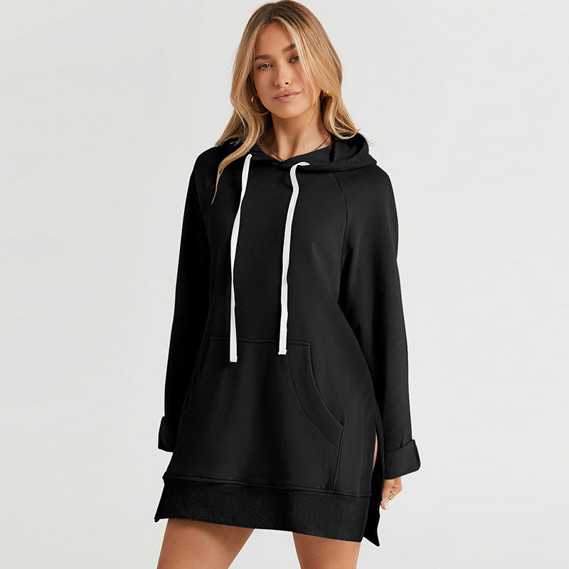 Women-s-Black-drawstring-hooded-sweatshirt-dress