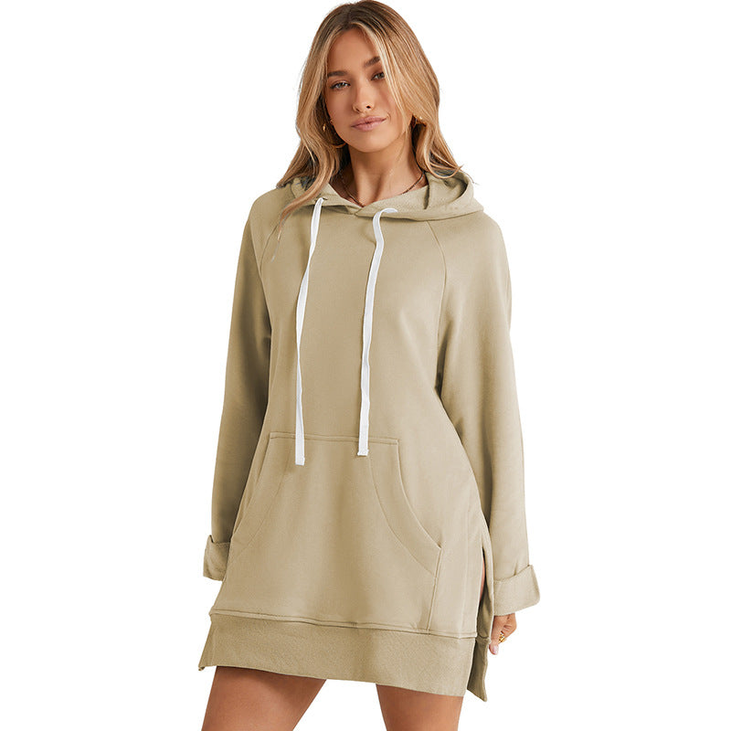 Women-s-kahaki-drawstring-hooded-sweatshirt-dress