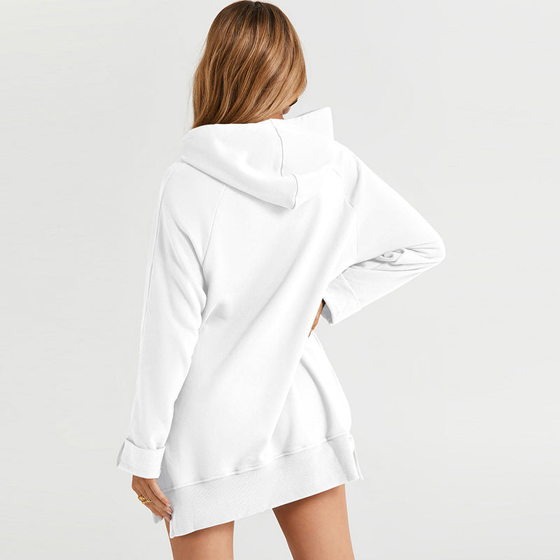 Women's drawstring hooded sweatshirt dress