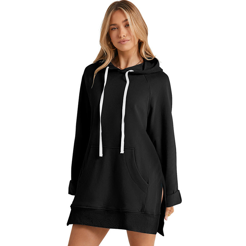 Women's drawstring hooded sweatshirt dress