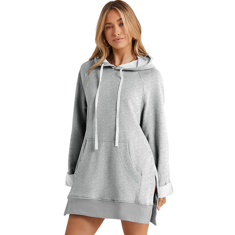 Women-s-Light-Grey-drawstring-hooded-sweatshirt-dress