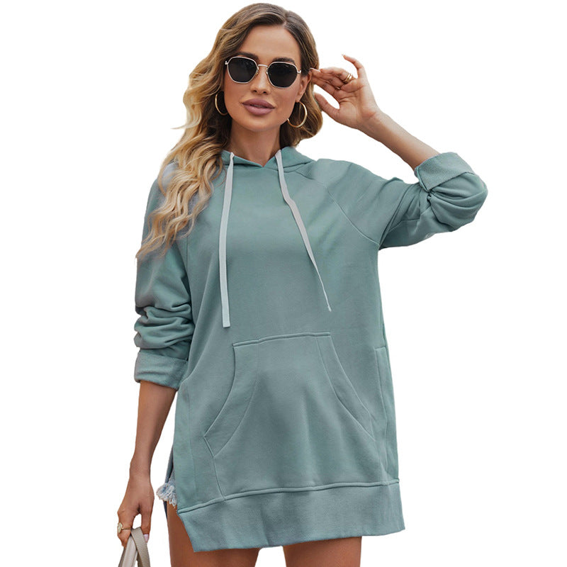 Women's drawstring hooded sweatshirt dress